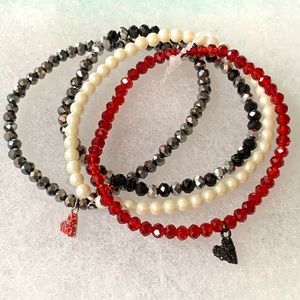 Four Stretch Beaded Bracelets with Crystal Heart Dangles